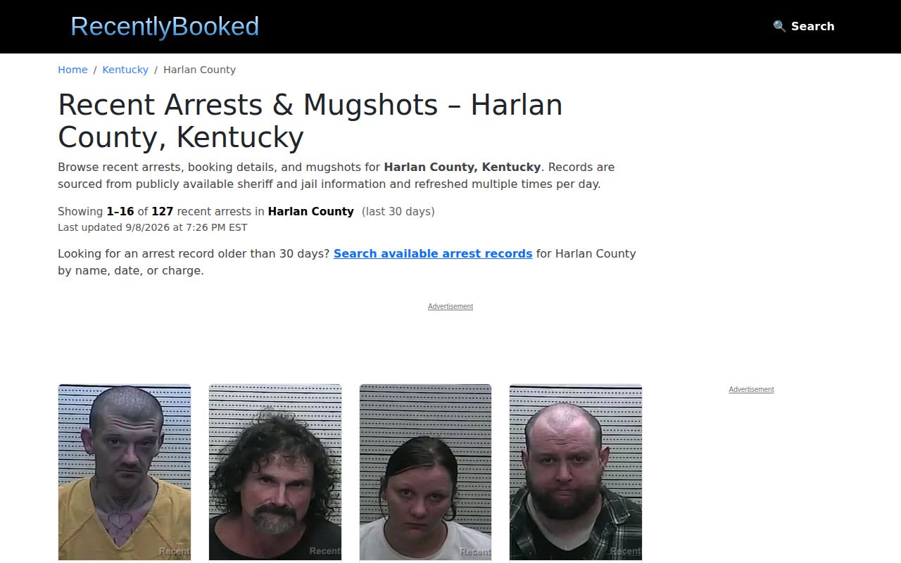 Unofficial Harlan booking page timing and disclaimer capture