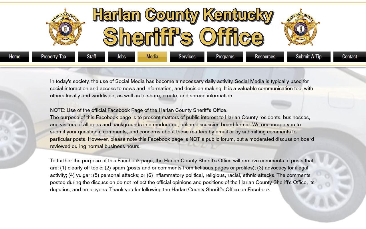 Harlan County Sheriff media page showing no stable booking feed
