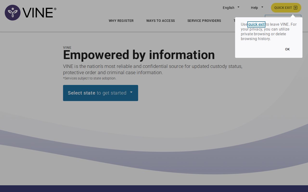 VINELink registration screen capture