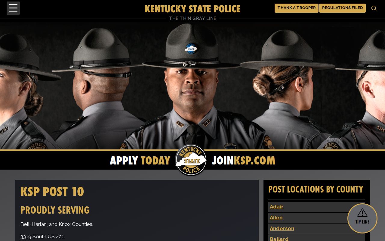 Kentucky State Police Post 10 regional page